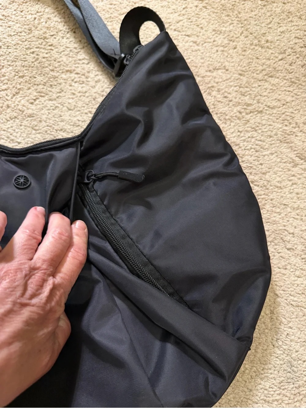 Gaiam Black Nylon Hobo Shoulder Bag